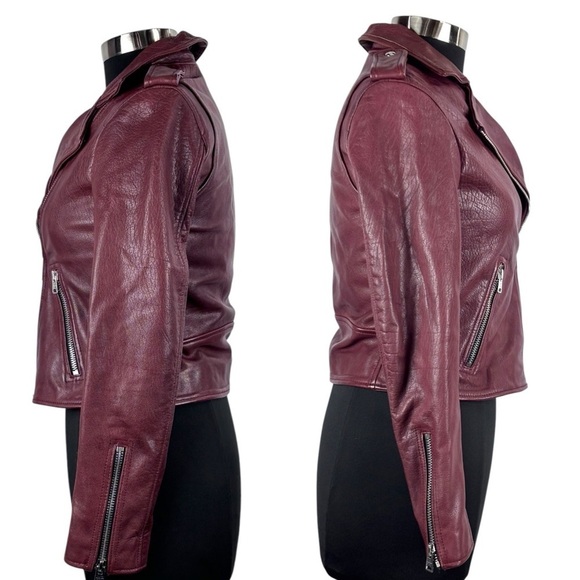 ALL SAINTS HADI CHERRY TUSCAN RED ZIP UP BUFFALO LEATHER BIKER MOTO JACKET - Picture 6 of 16